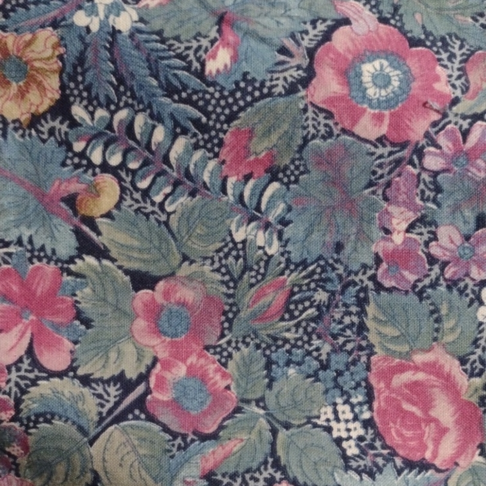 80s Joan Kessler Blue & Pink Floral Roses Fabric 43" x 4 Yards